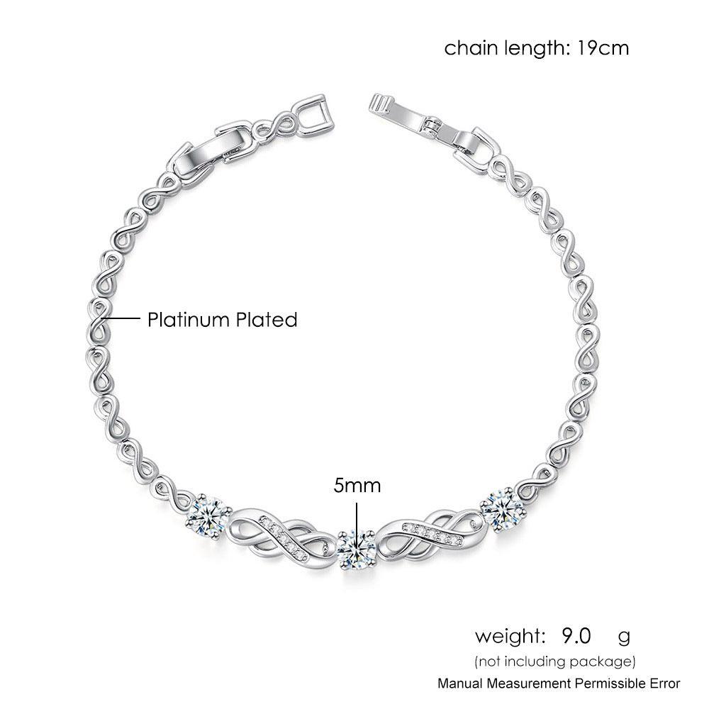 European And American Popular 8-word Inlaid Zircon White Gold Plated Infinite Bracelet