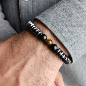 Mens Fashion Natural Black Gallstone Stretch Bracelet