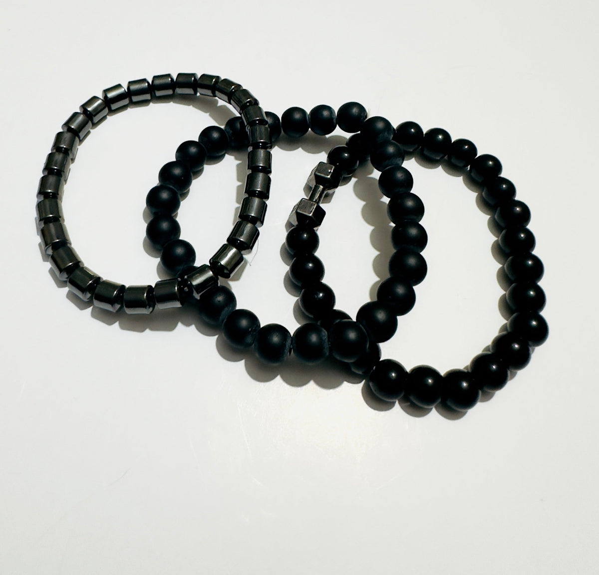 Pack of 3 Men Fashion Jewelry Bead Bracelet Oval Shape Black Hematite Bracelet