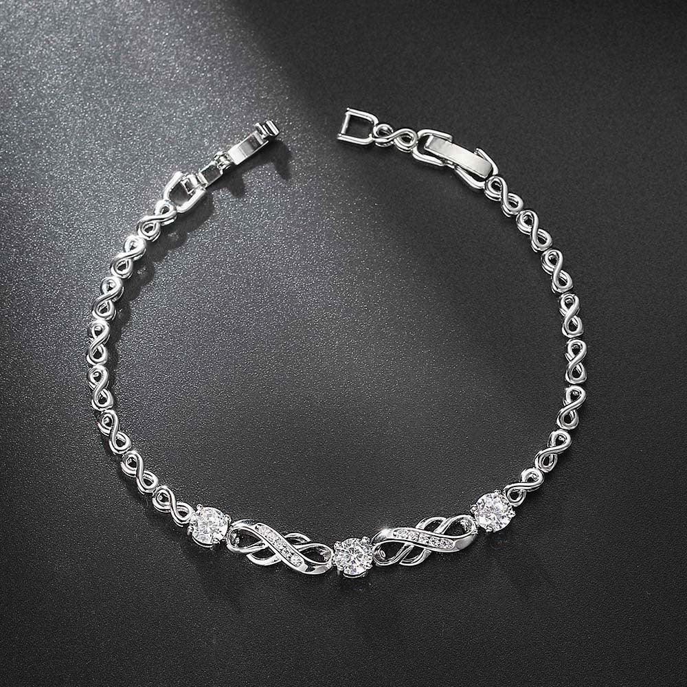 European And American Popular 8-word Inlaid Zircon White Gold Plated Infinite Bracelet